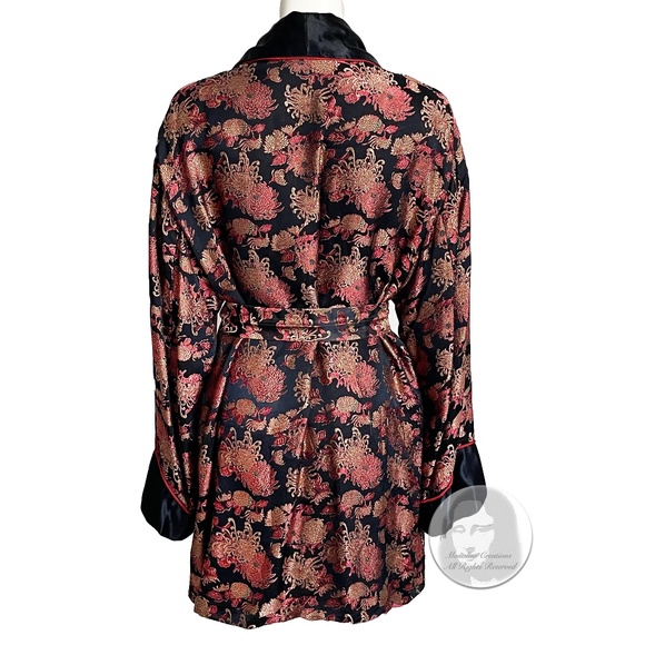 Japanese Robe Black Satin with Metallic Floral Embroidery Vintage Loungewear HTF - Picture 9 of 10